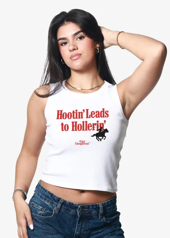 Hootin' Ribbed White Crop Tank sold by Girl Dangerous