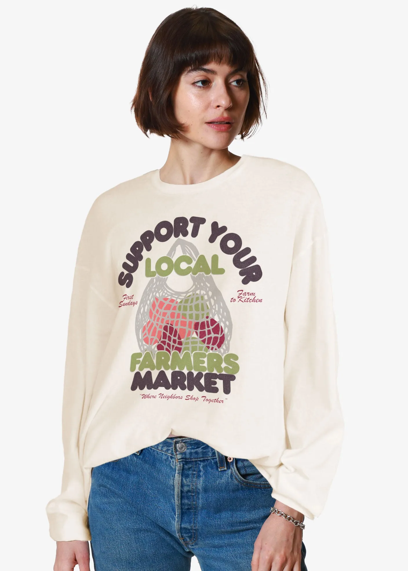 Farmers Market White Relaxed Fit LS Tee sold by Girl Dangerous