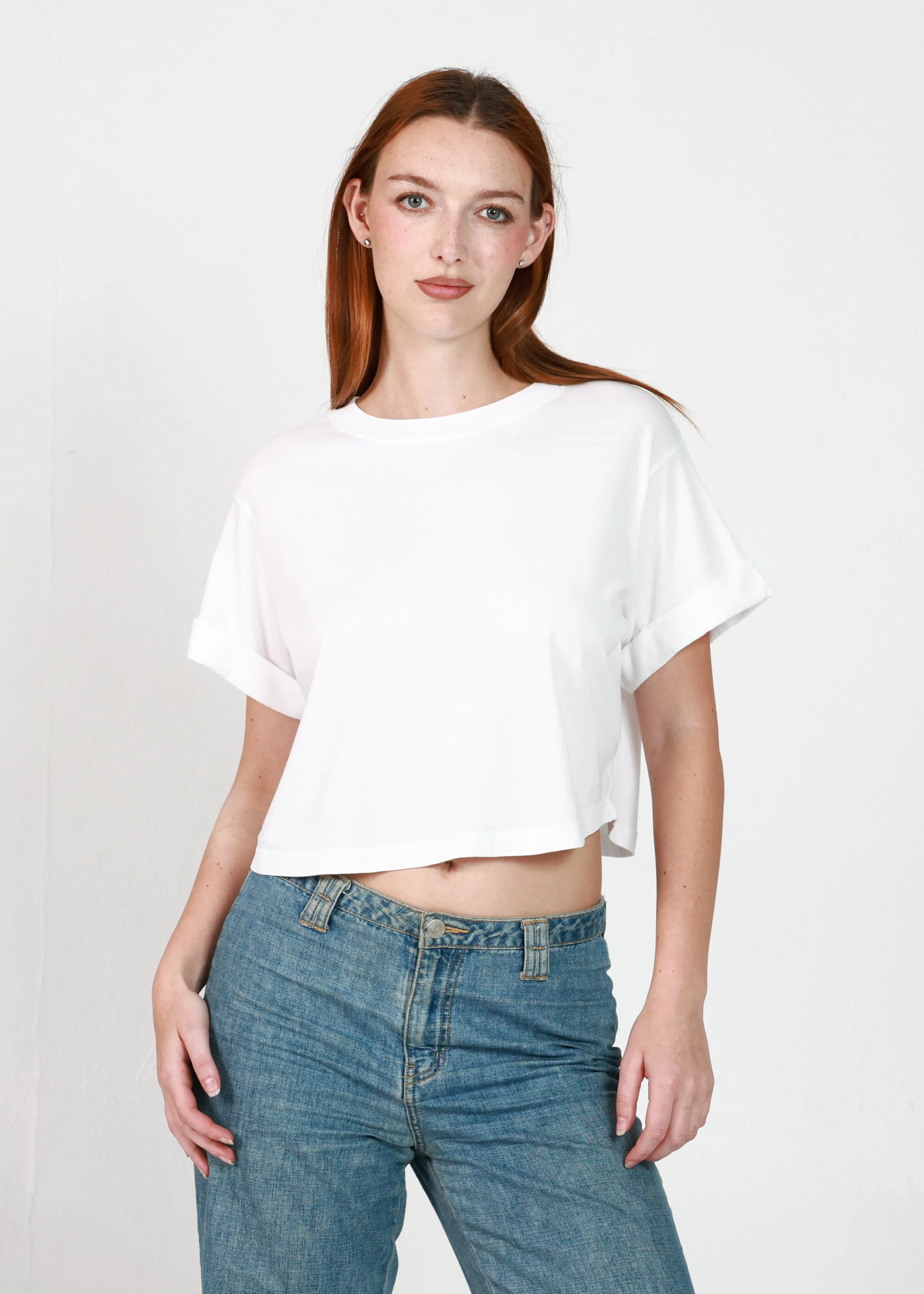 Vintage White Cropped Boyfriend Tee sold by Girl Dangerous