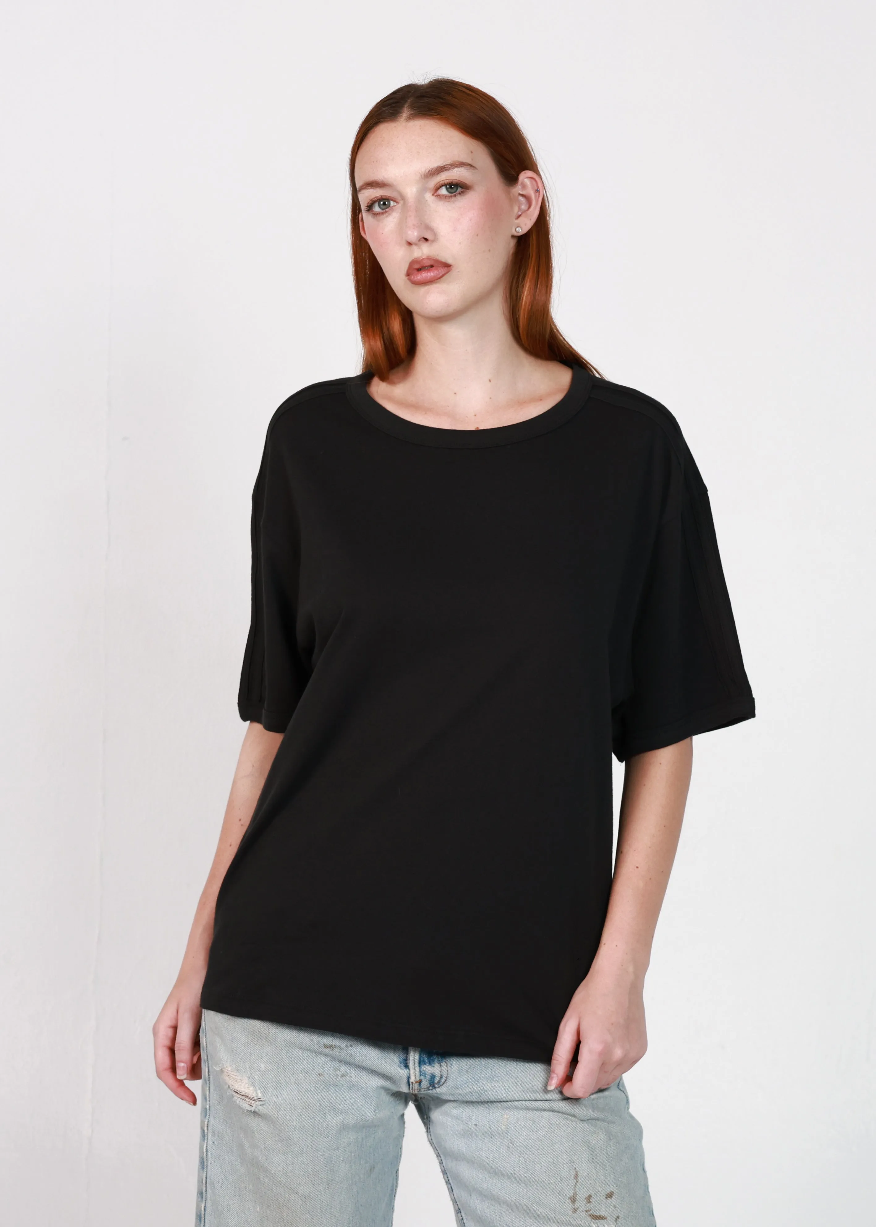 Black Relaxed Fit Two Stripe Ringer Tee sold by Girl Dangerous