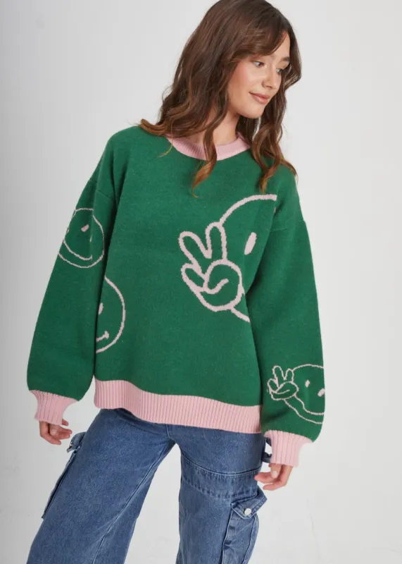 Smiley Faces Green Oversized Sweater sold by Girl Dangerous
