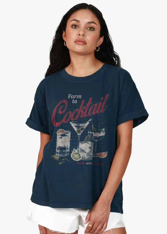 Farm to Cocktail Navy Boyfriend Tee sold by Girl Dangerous