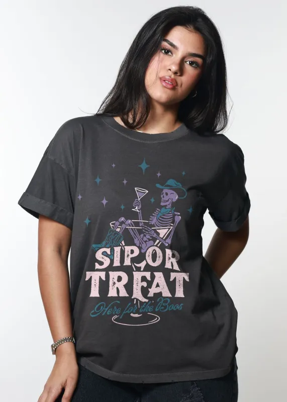 Sip Or Treat Vintage Black Boyfriend Tee sold by Girl Dangerous