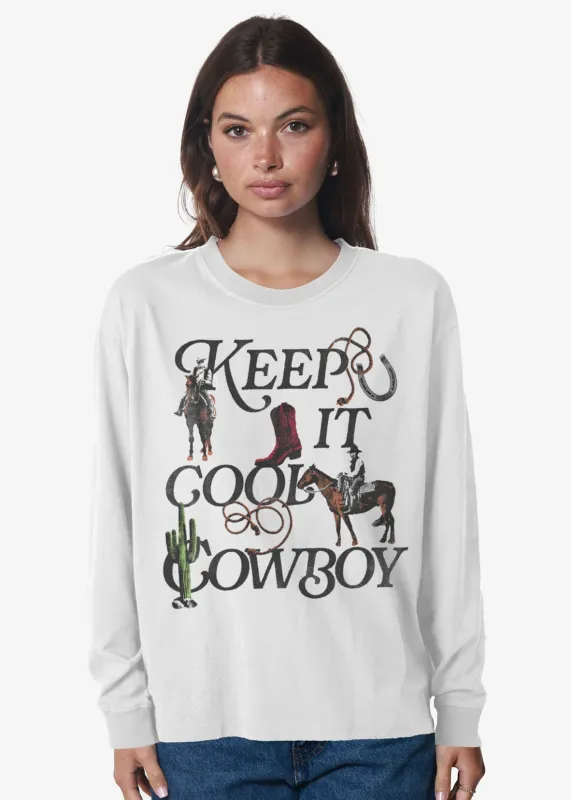 Keep It Cool Cowboy Off White Long Sleeve Crewneck Tee sold by Girl Dangerous