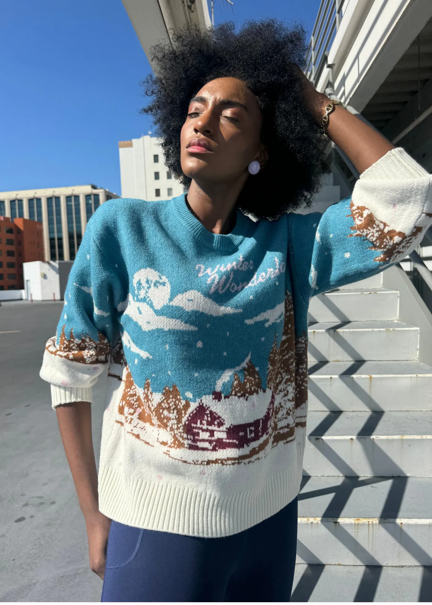 Winter Wonderland Dark Aqua Oversized Sweater sold by Girl Dangerous product image thumbnail 2