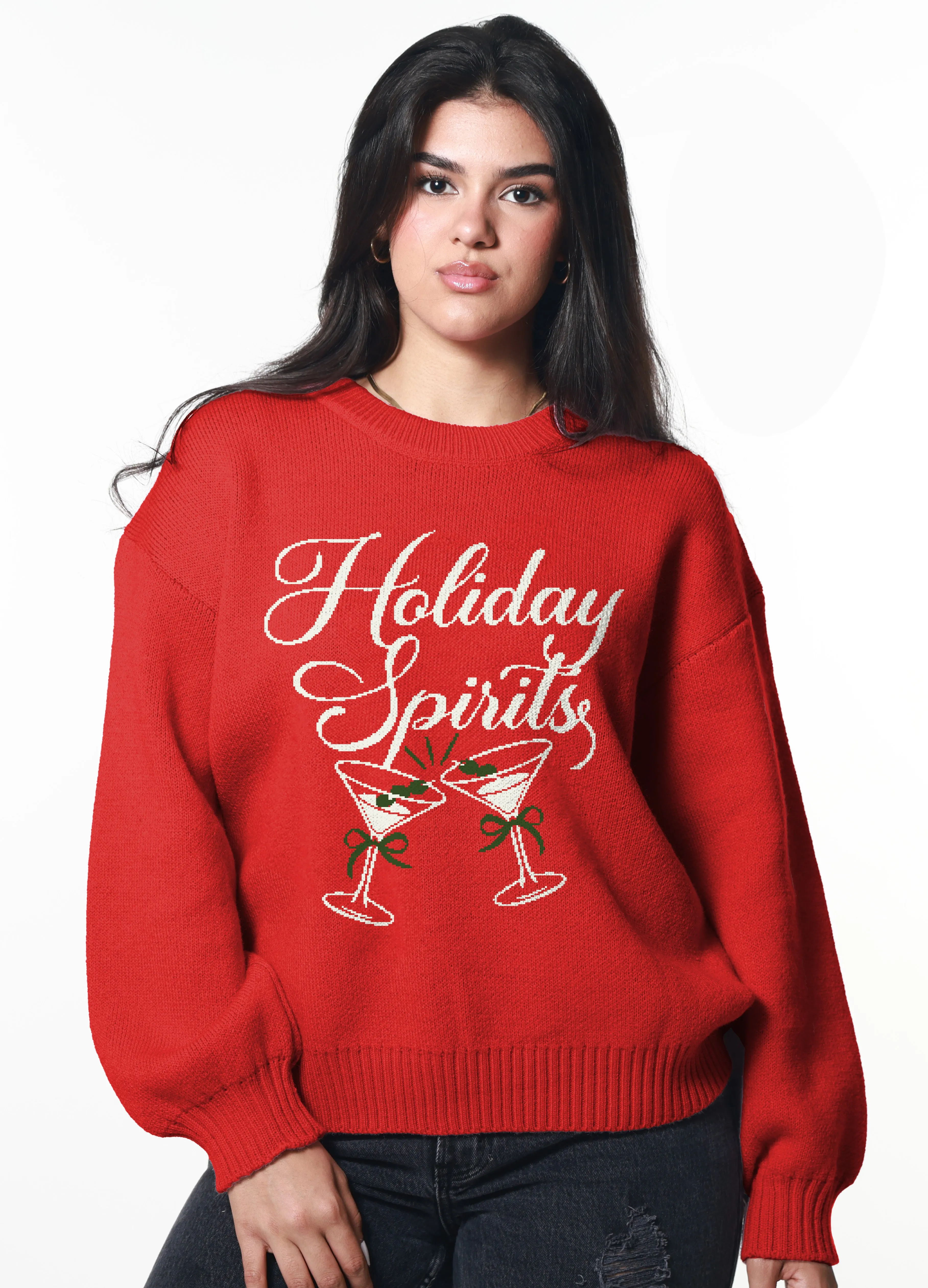 Holiday Spirits Red Oversized Sweater sold by Girl Dangerous