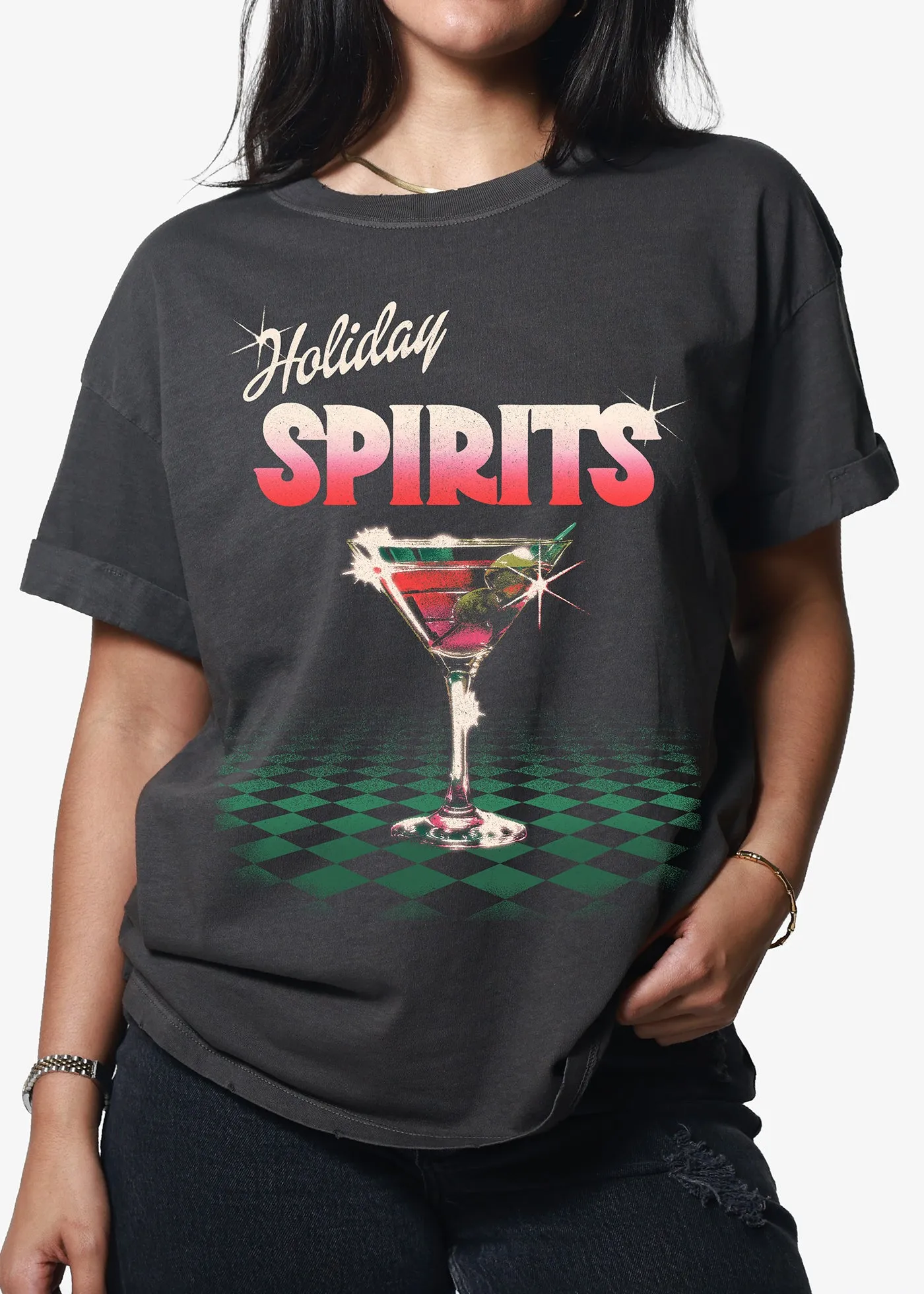 Holiday Spirits Vintage Black Boyfriend Tee sold by Girl Dangerous product image thumbnail 2