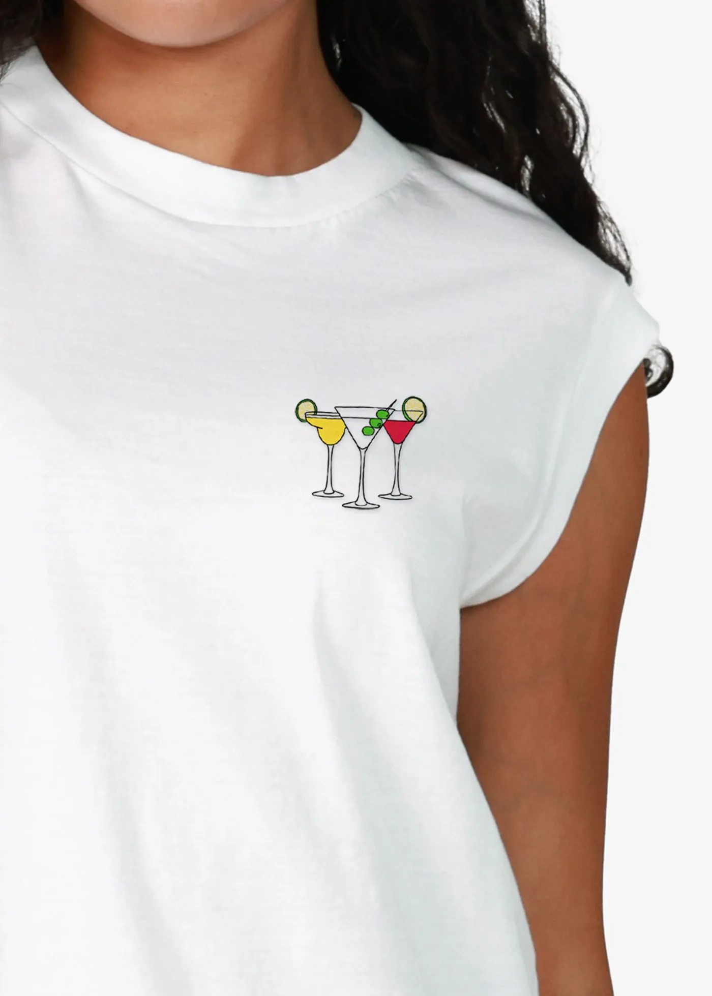 Cocktails Embroidery White Moto Tee sold by Girl Dangerous product image thumbnail 2
