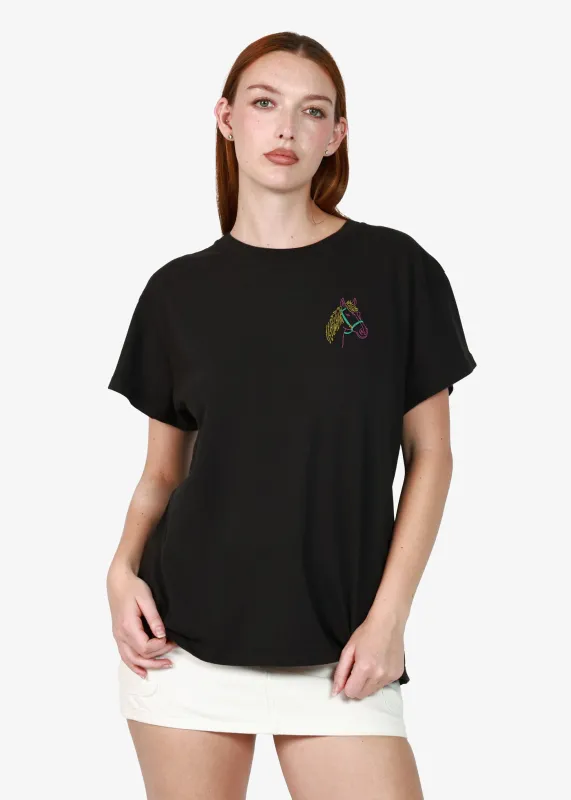 Horse Embroidery Faded Black Vintage Tee made by Girl Dangerous