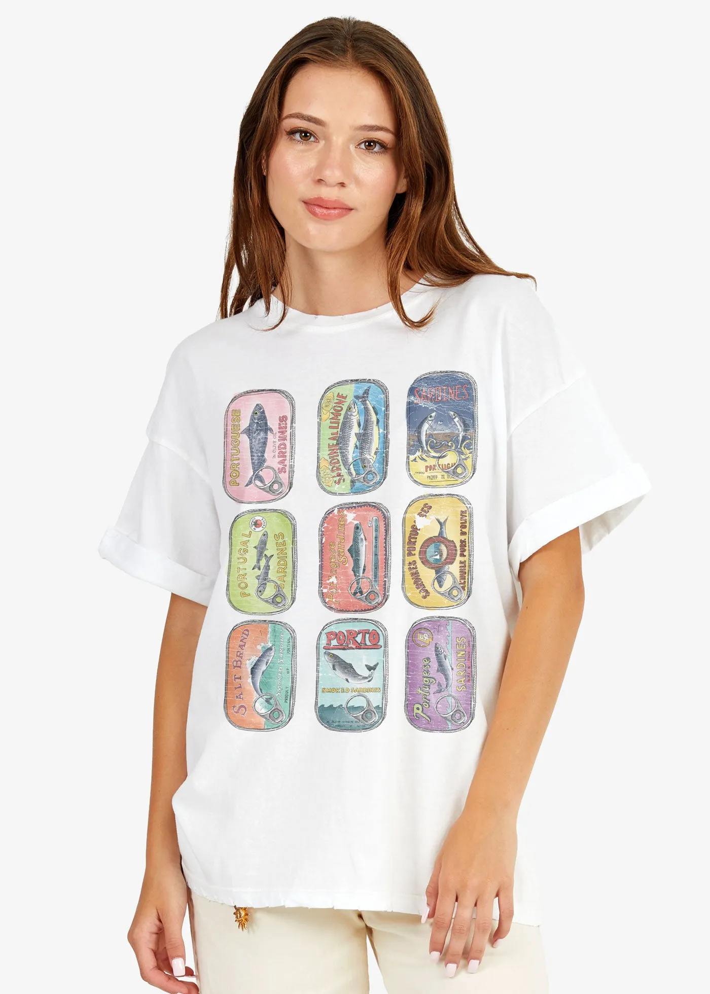 Canned Sardines Vintage White Boyfriend Tee sold by Girl Dangerous product image thumbnail 3