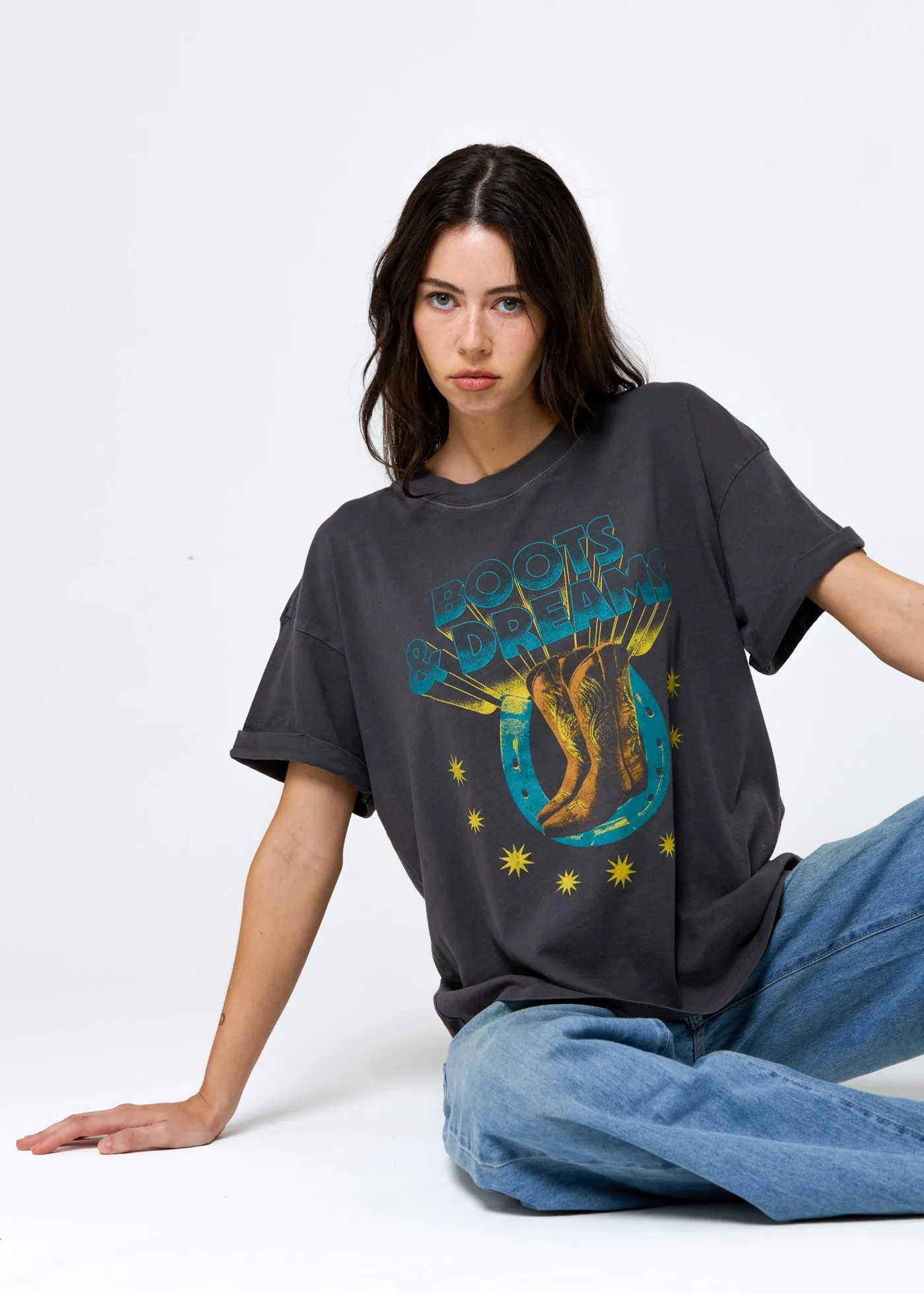 Boots & Dreams Vintage Black Boyfriend Tee sold by Girl Dangerous product image thumbnail 5