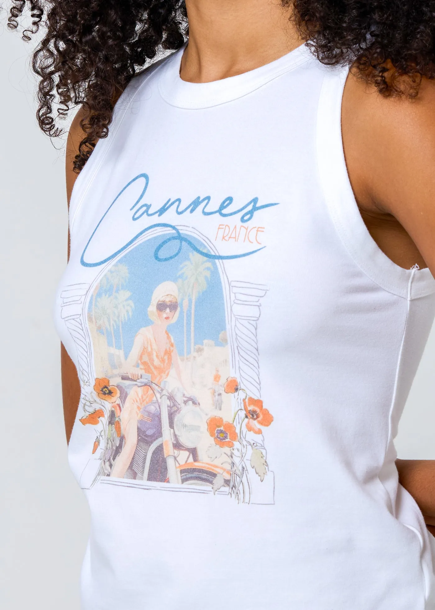 Cannes Moto White High Neck Tank sold by Girl Dangerous product image thumbnail 3