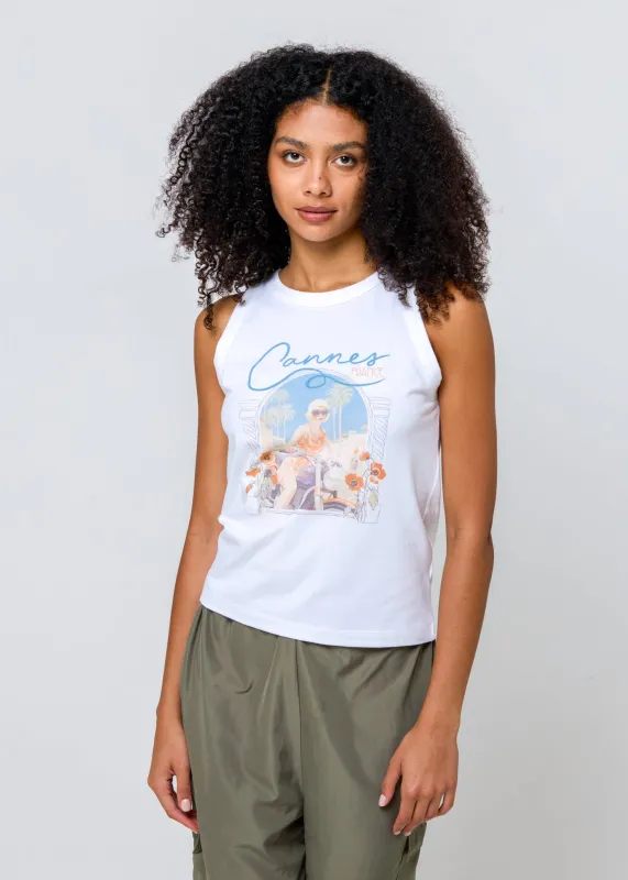 Cannes Moto White High Neck Tank made by Girl Dangerous