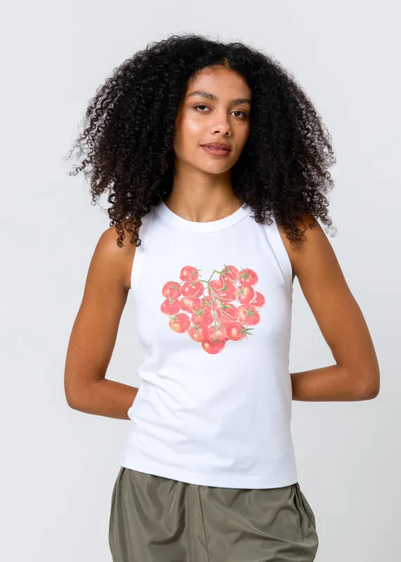 Tomato Heart White High Neck Tank made by Girl Dangerous