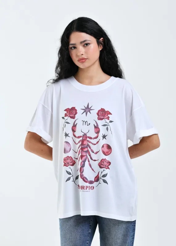 Scorpio Cosmic Zodiac Vintage White Boyfriend Tee made by Girl Dangerous
