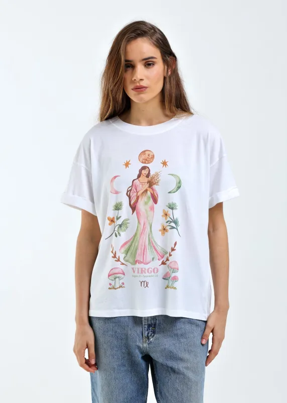 Virgo Cosmic Zodiac Vintage White Boyfriend Tee made by Girl Dangerous