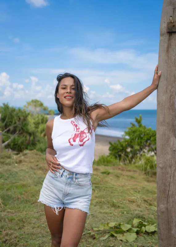 Butterfly Glitch Ribbed White Cropped Tank sold by Girl Dangerous