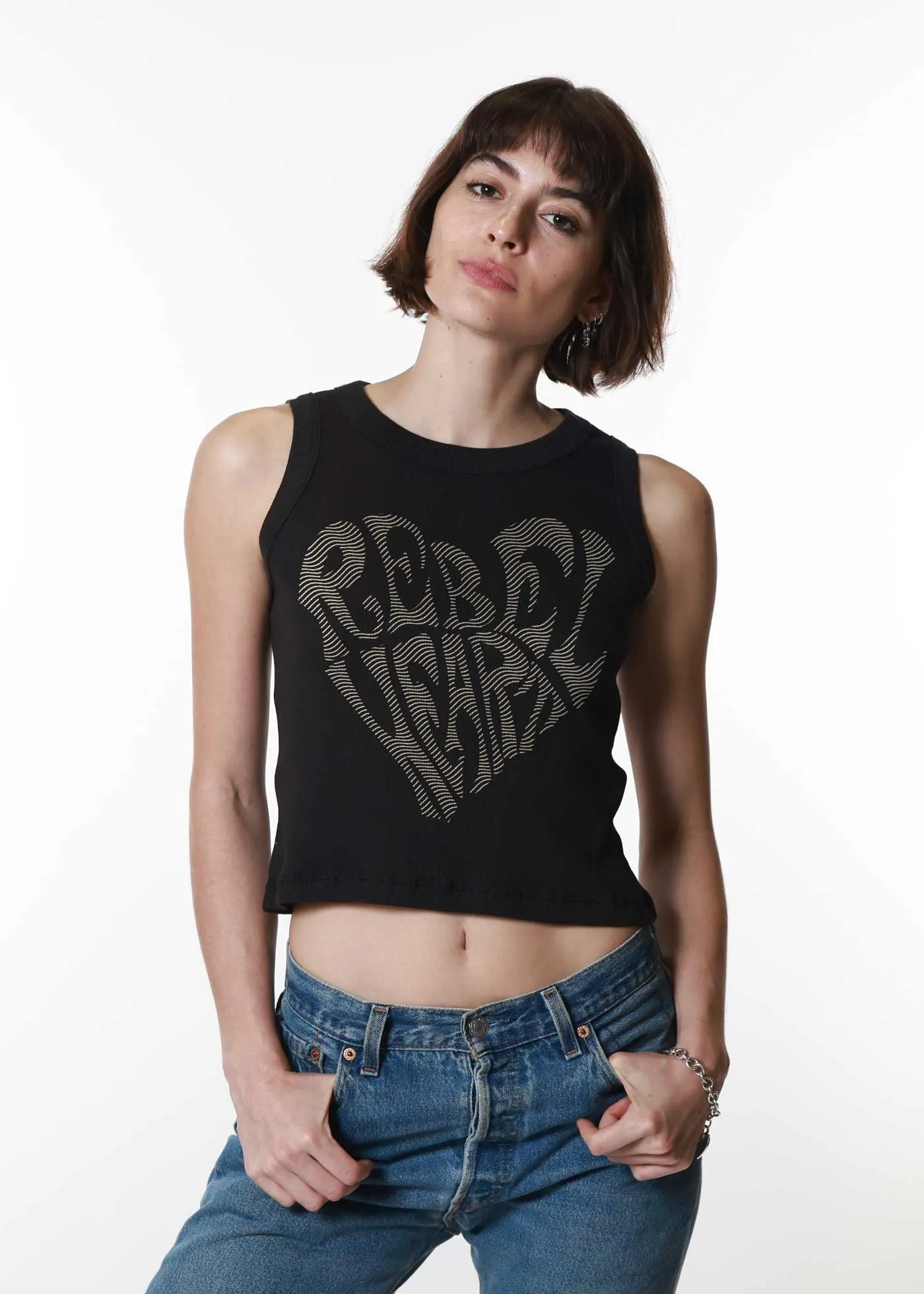 Rebel Heart Ribbed Black Cropped Tank sold by Girl Dangerous product image thumbnail 3