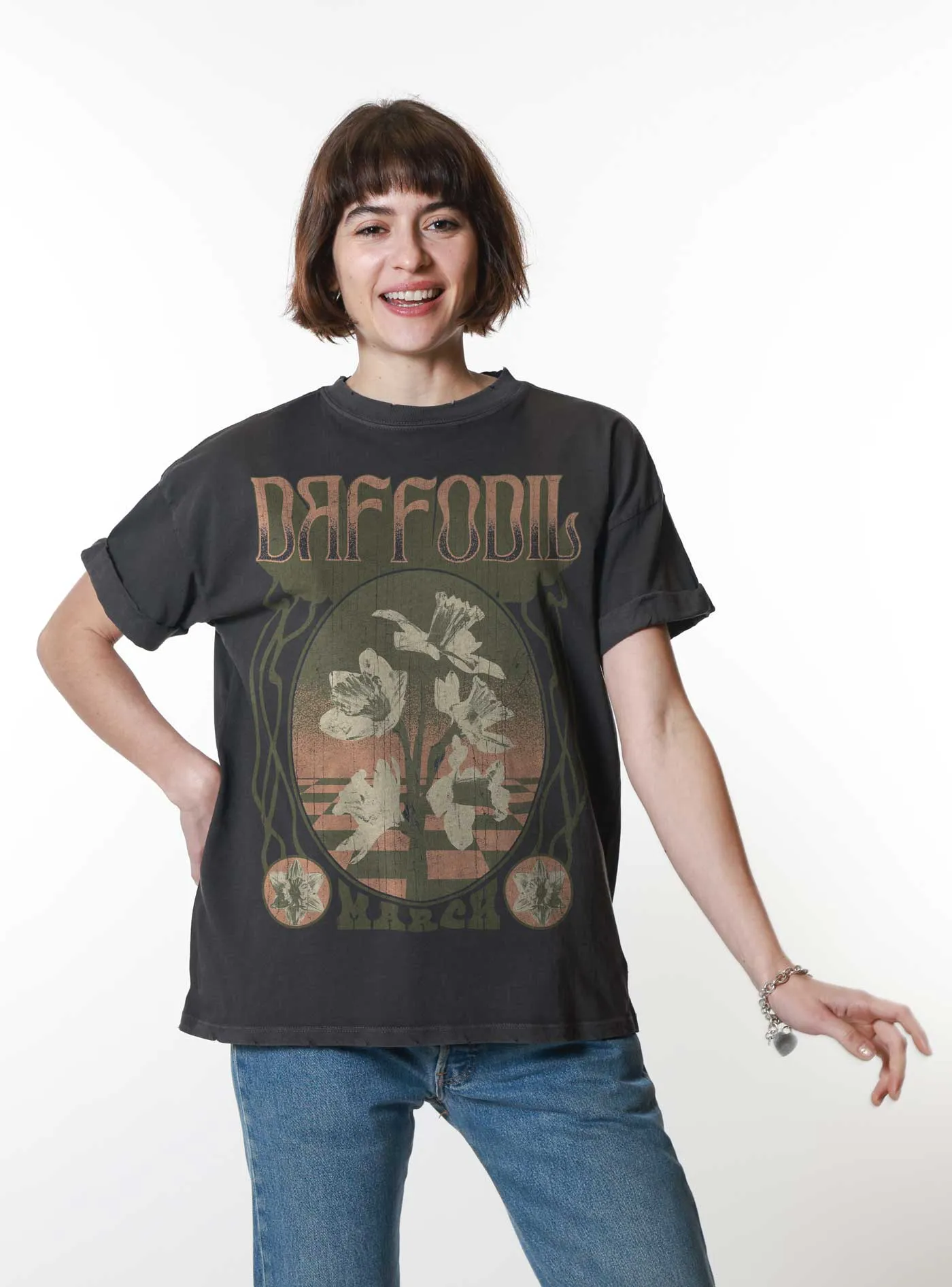 March Daffodil Psychedelic Black Boyfriend Tee sold by Girl Dangerous