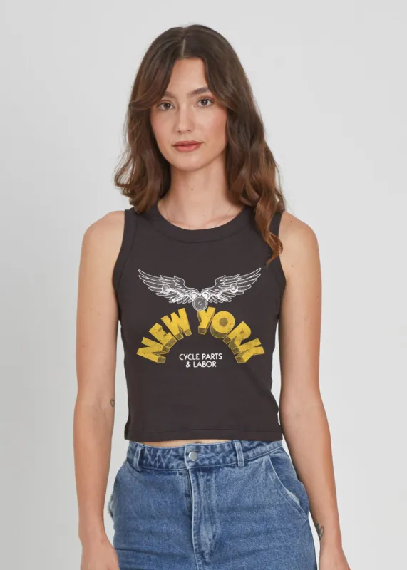 NY Cycle Ribbed Black Cropped Tank sold by Girl Dangerous