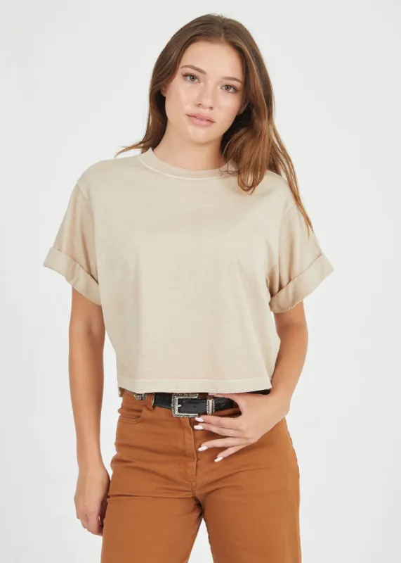 Sand Cropped Boyfriend Tee sold by Girl Dangerous