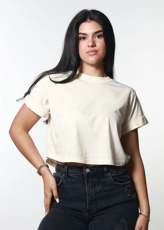 Off White Crop Boyfriend Tee sold by Girl Dangerous
