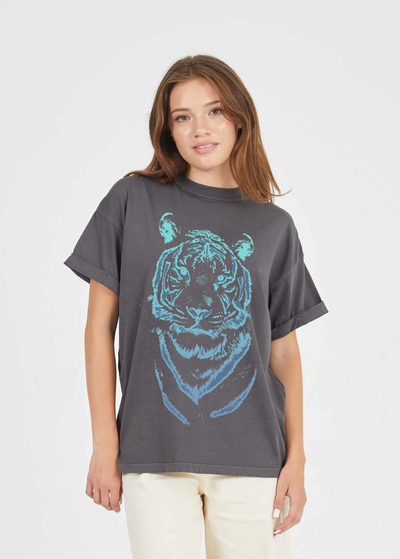 Tiger Stencil Black Boyfriend Tee sold by Girl Dangerous