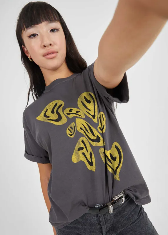 Yellow Psychedelic Smiles Black Boyfriend Tee sold by Girl Dangerous