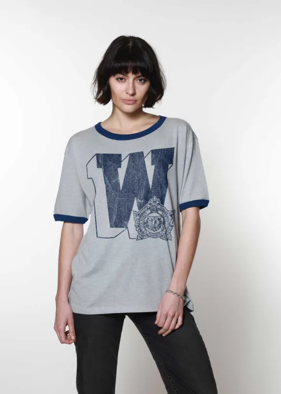 W Heather Grey with Navy Ringer Tee sold by Girl Dangerous
