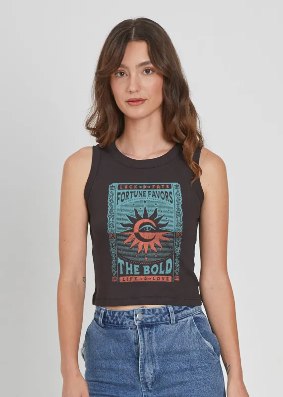 Fortune Card Ribbed Black Cropped Tank sold by Girl Dangerous