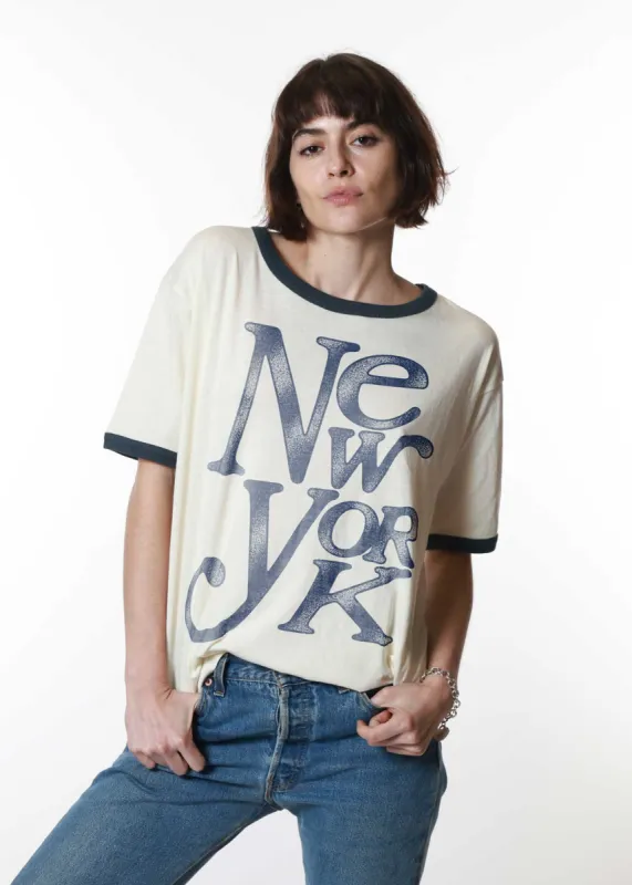New York Type Bone with Navy Ringer Tee sold by Girl Dangerous