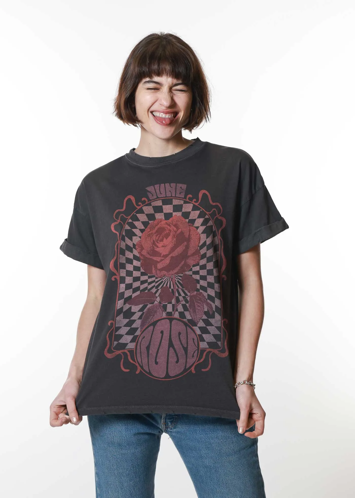 June Rose Psychedelic Black Boyfriend Tee sold by Girl Dangerous