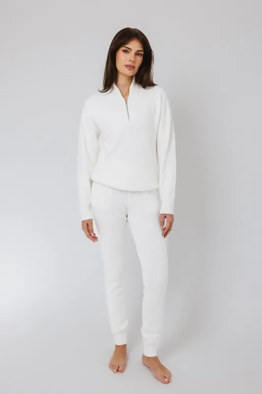 Off White Funnel Neck Half-Zip Sweater + Sweater Jogger sold by IVL COLLECTIVE