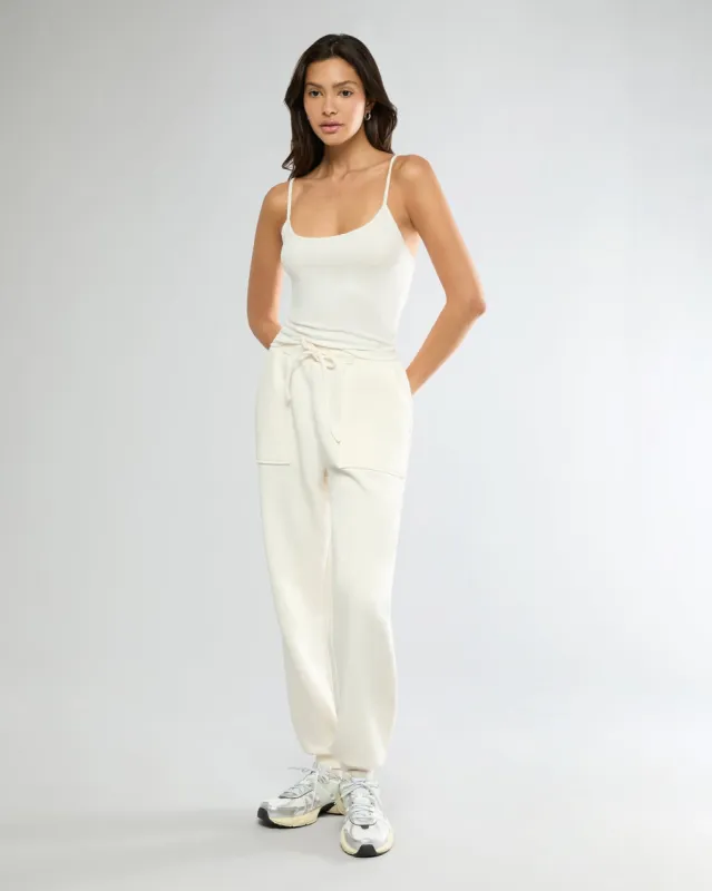Off White Strappy Cami Butter Knit Top + High Rise Jogger sold by IVL COLLECTIVE