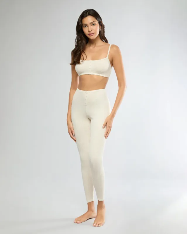 Heather Oat Rib Bra + Rib Snap Front Legging sold by IVL COLLECTIVE