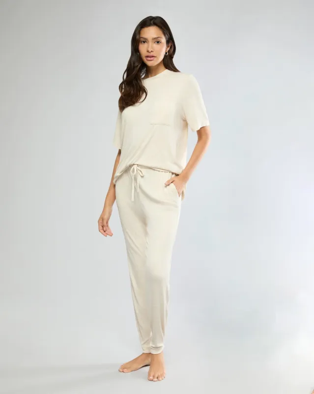 Heather Oat Rib Boyfriend Sleep Tee + Rib Jogger sold by IVL COLLECTIVE