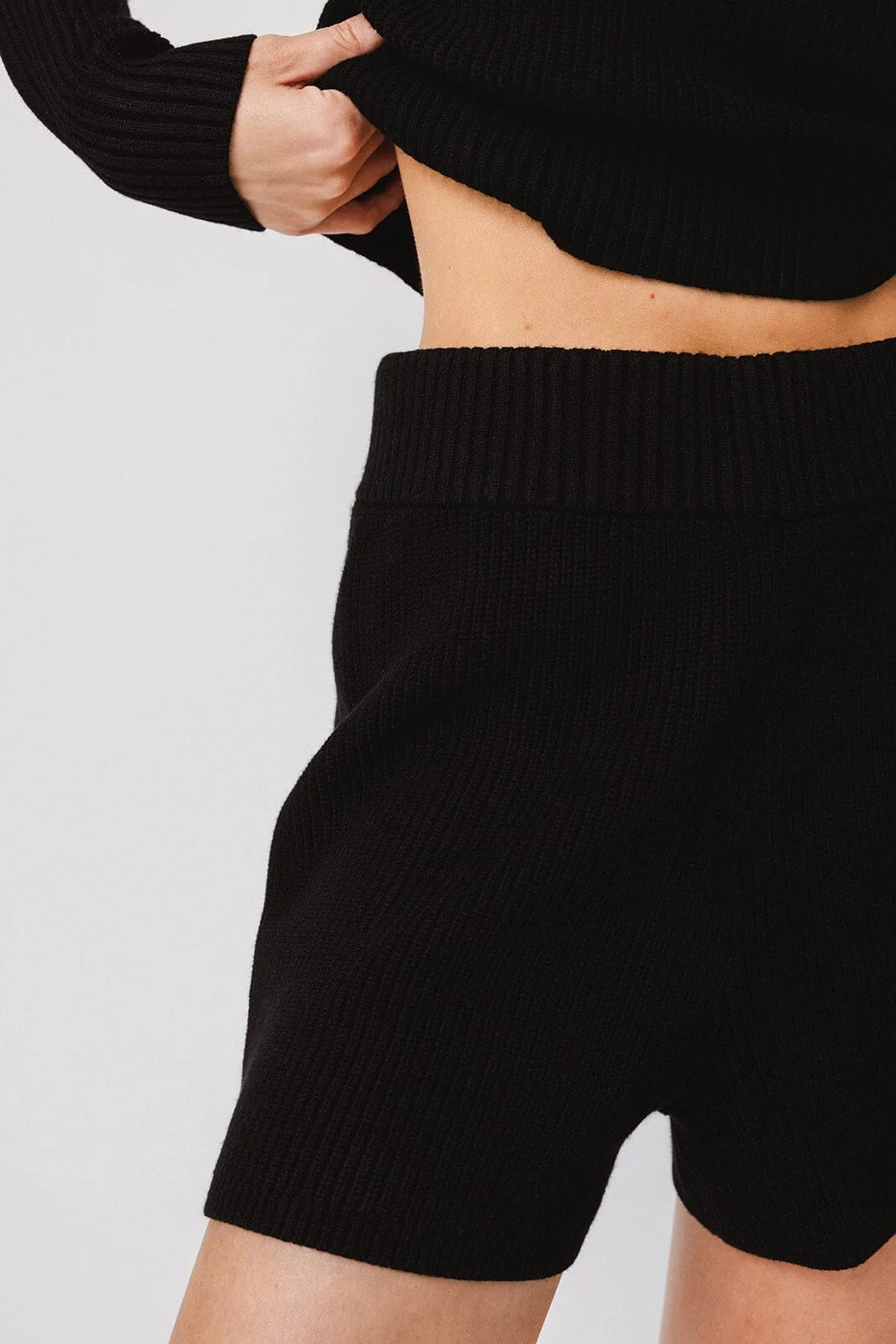 Jet Black Boatneck Sweater + High Rise Sweater Shorts sold by IVL COLLECTIVE product image thumbnail 5