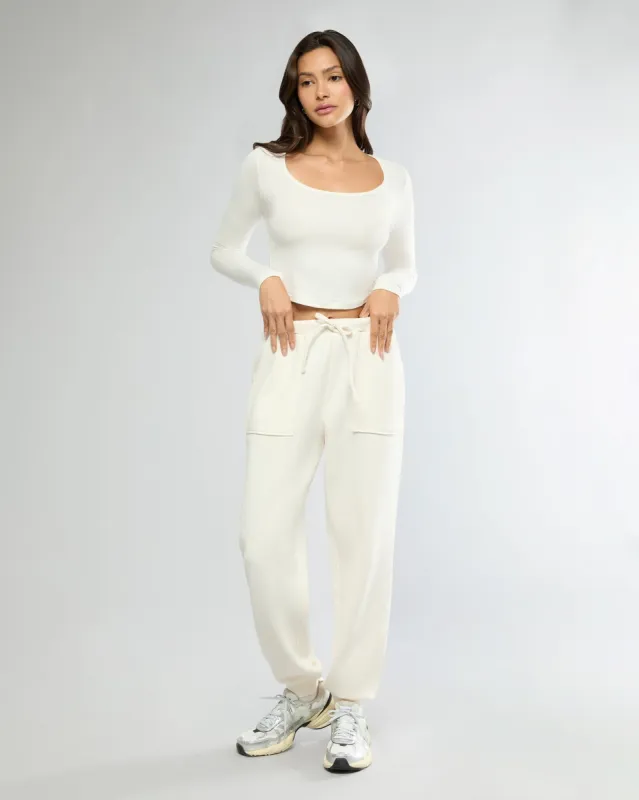 Off White Long Sleeve Cropped Scoop Neck Top + High Rise Jogger sold by IVL COLLECTIVE