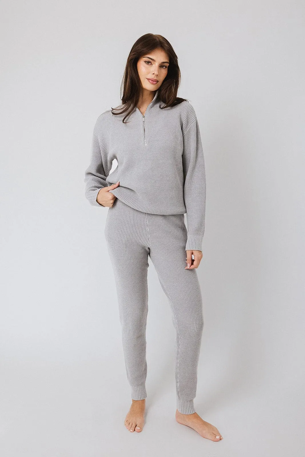 Heather Grey Funnel Neck Half-Zip Sweater + Sweater Jogger sold by IVL COLLECTIVE