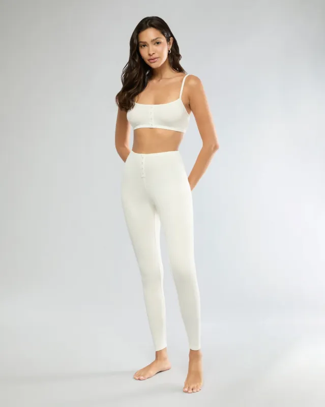 Off White Rib Bra + Rib Snap Front Legging sold by IVL COLLECTIVE
