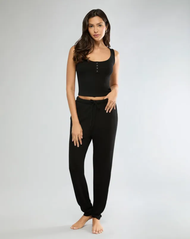 Jet Black Rib Lounge Tank + Rib Jogger sold by IVL COLLECTIVE