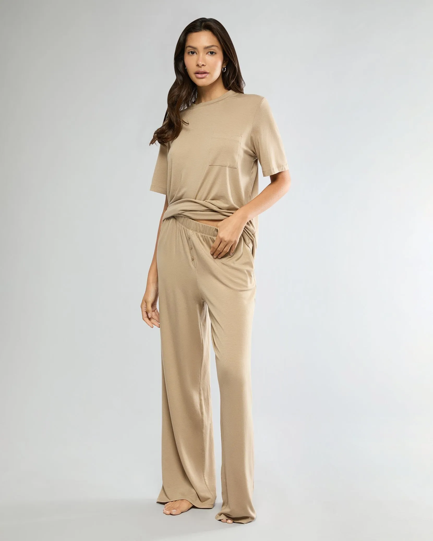 Warm Taupe Boyfriend Sleep Tee + Boxer Pajama Pant sold by IVL COLLECTIVE