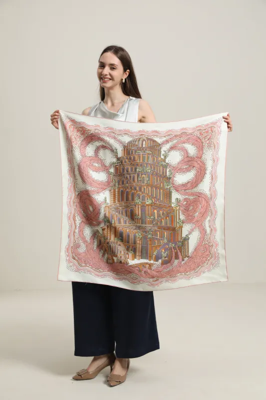 Silk Scarf with Vintage Castle Pattern sold by DAISYSILK