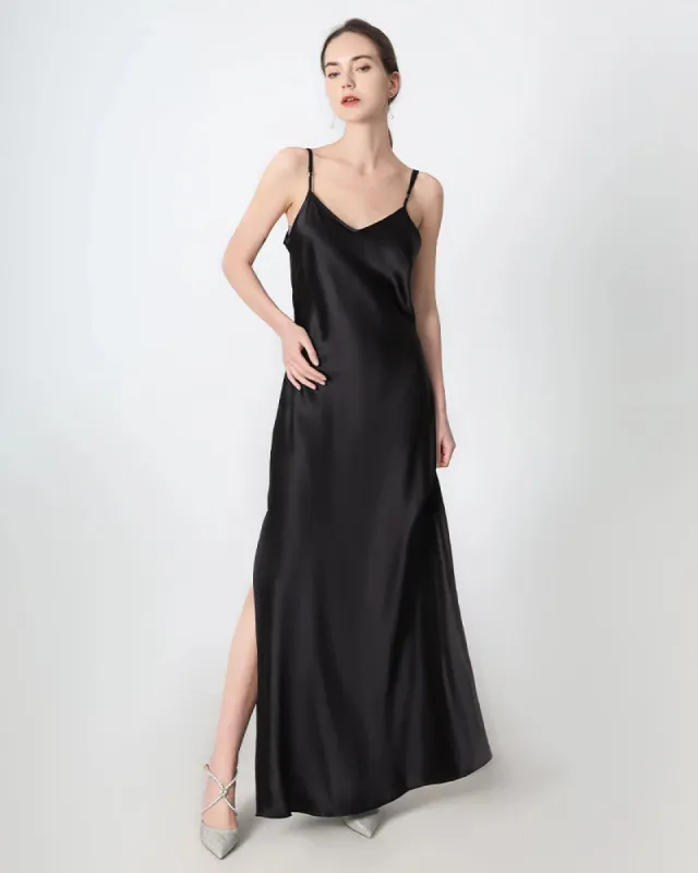 Slit V-neck Maxi Silk Dress sold by DAISYSILK