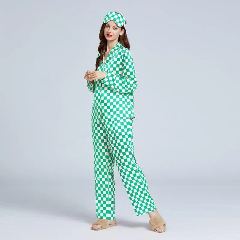 Classic Checkerboard Silk Pajama Set for Women sold by DAISYSILK product image thumbnail 3