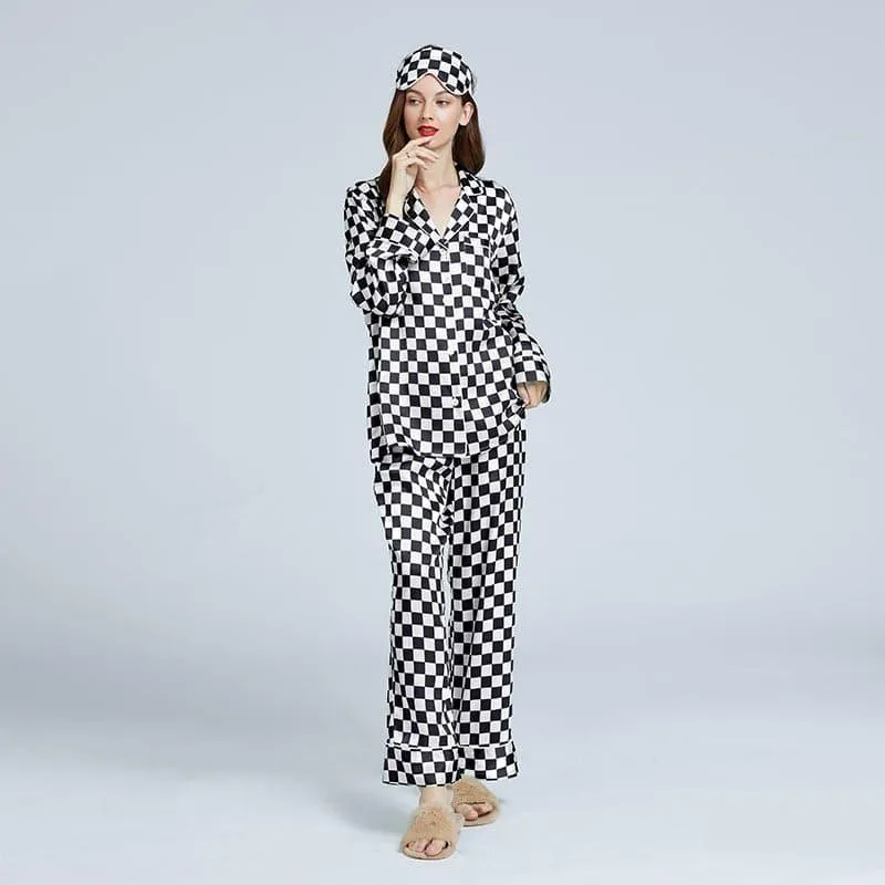 Classic Checkerboard Silk Pajama Set for Women sold by DAISYSILK product image thumbnail 2