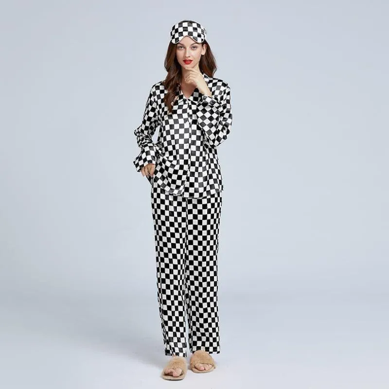 Classic Checkerboard Silk Pajama Set for Women sold by DAISYSILK