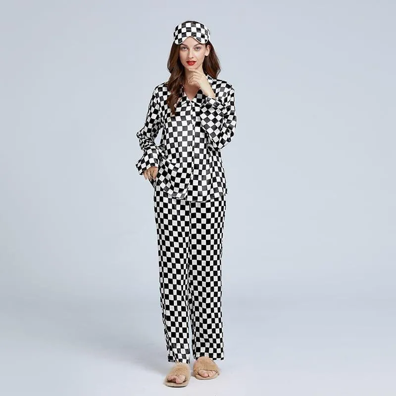 Classic Checkerboard Silk Pajama Set for Women sold by DAISYSILK
