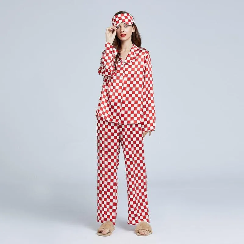 Classic Checkerboard Silk Pajama Set for Women sold by DAISYSILK product image thumbnail 5
