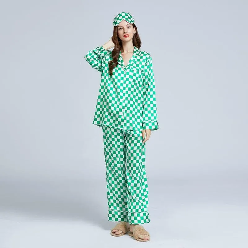 Classic Checkerboard Silk Pajama Set for Women sold by DAISYSILK product image thumbnail 4